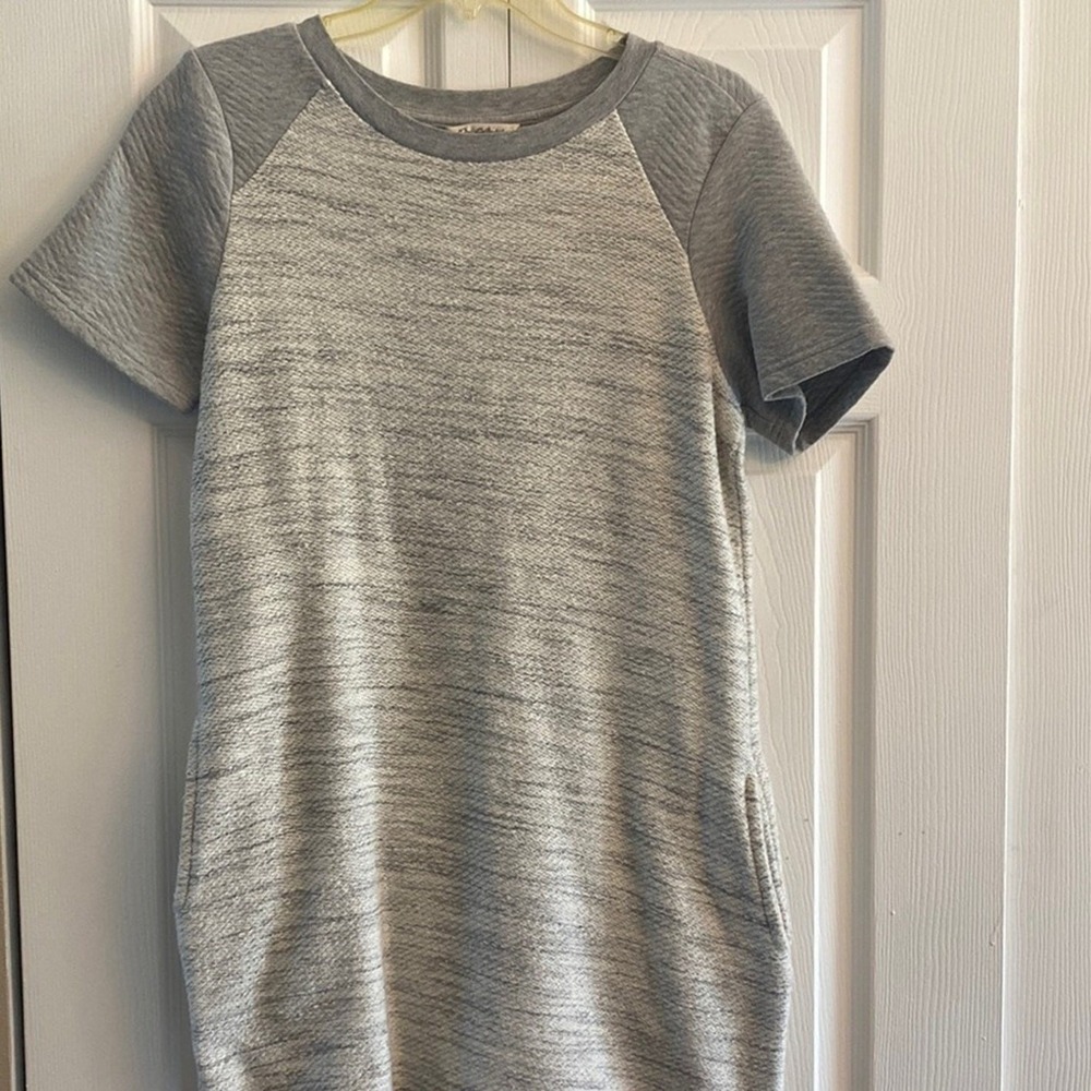 Miss Selfridge Quilted Sleeve Shift Dress Womens Size 8 Gray Marled Knit Pockets